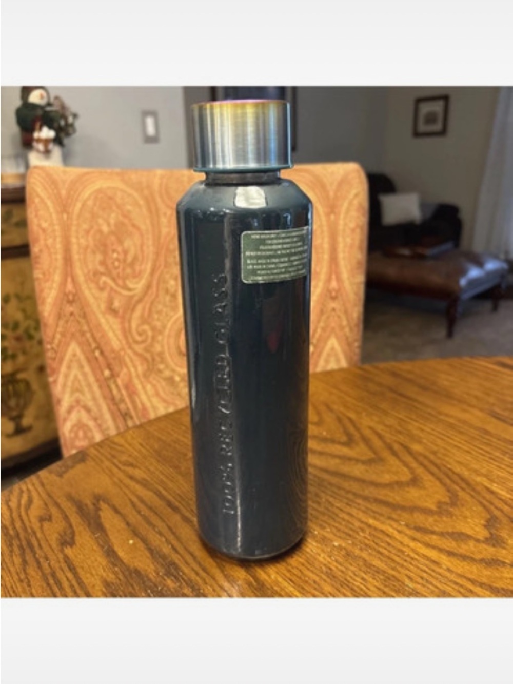 Starbucks Dark Green Glass Water Bottle with iridescent metal cap